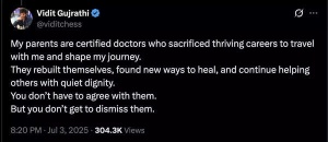 Chess Grandmaster Vidit Gujrathi Defends Family's Medical Professions After Social Media Attack
