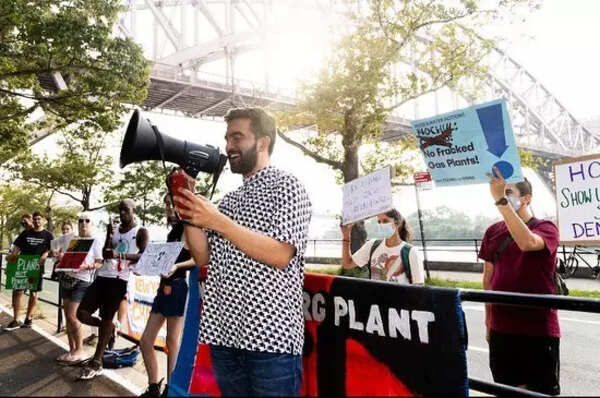 Zohran at a rally in Astoria, NY.